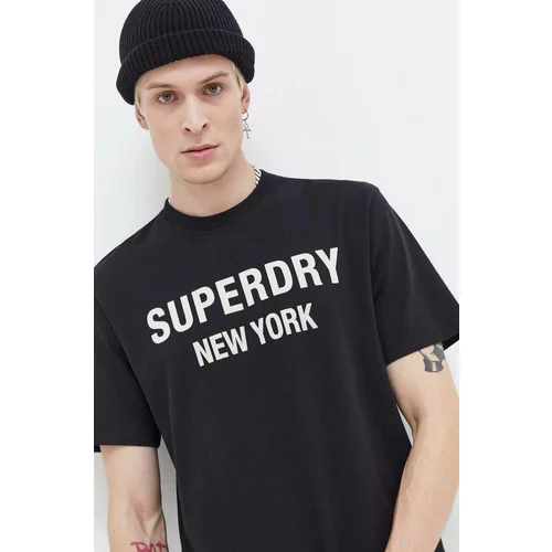 Superdry Pamučna majica za muškarce, boja: crna, s tiskom