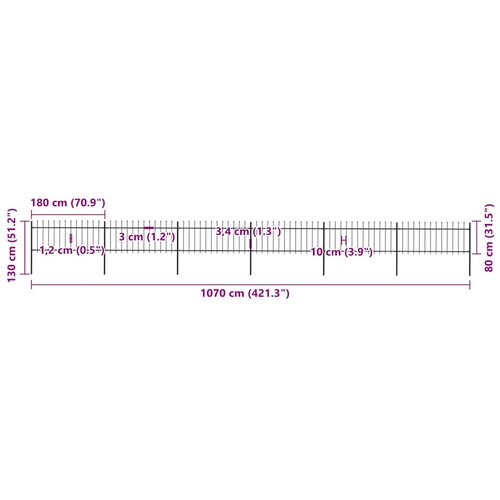 Vrtna ograda s vrhom koplja Čelik 1070x80 cm Crna Slike