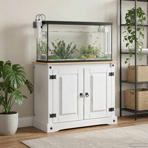 VidaXL Stalak za akvarij CORONA Bijela i smeđa 81,5 x 37 x 73 cm Slike