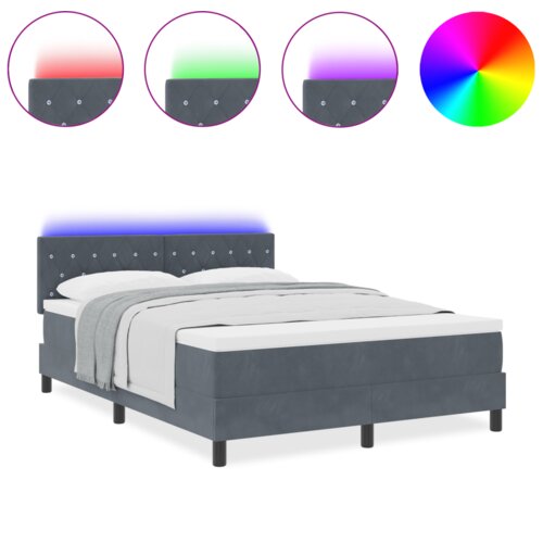 VidaXL box spring krevet s madracem i led osvjetljenjem tamno siva 140x190 cm bar&amp;scaron;un Slike