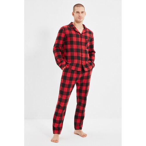 Trendyol red men's regular fit plaid pajamas set Cene