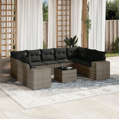 vidaXL 10-dijelni set vrtnih sofa od poliratana s jastucima sivi Cijene