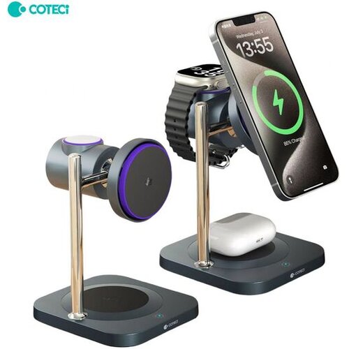  Wireless punjac Coteci BS-025 3u1 za mobilni telefon/slusalice/pametni sat crni Slike