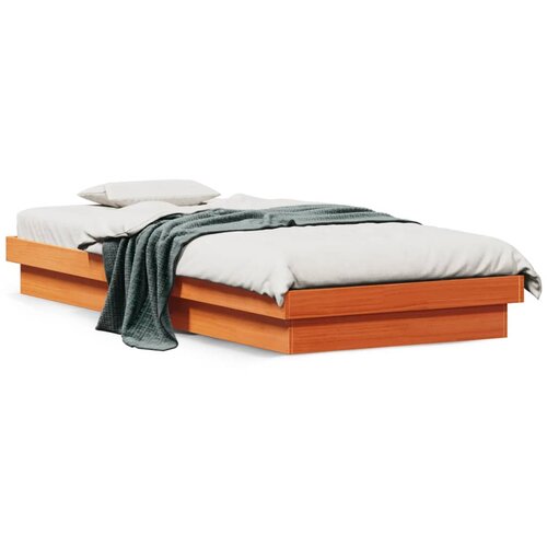 vidaXL Posteljni okvir z LED voščeno rjav 75x190 cm trdna borovina Cene