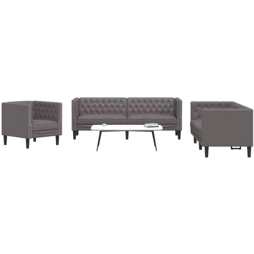 vidaXL Komplet Chesterfield kavčev 3-delna sivo umetno usnje Cene