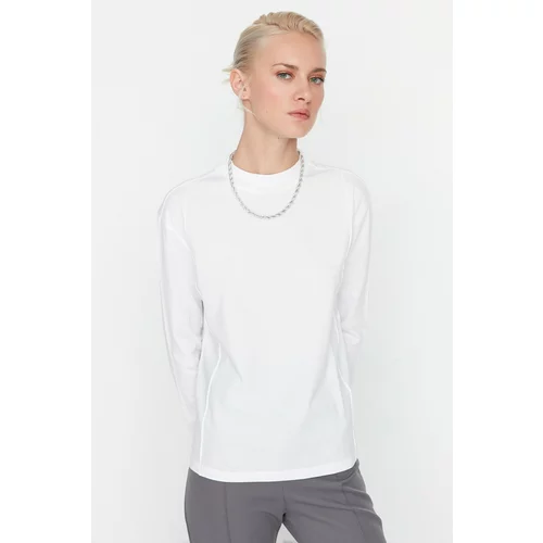 Trendyol White Rib Detail Stand Up Collar Basic Knitted T-Shirt