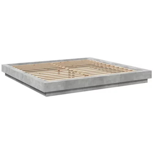 vidaXL Okvir kreveta s LED svjetlima boja betona 200 x 200 cm drveni