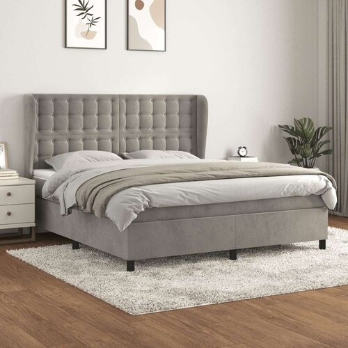  Box spring postelja z vzmetnico svetlo siva 160x200 cm žamet, (20790969) Slike