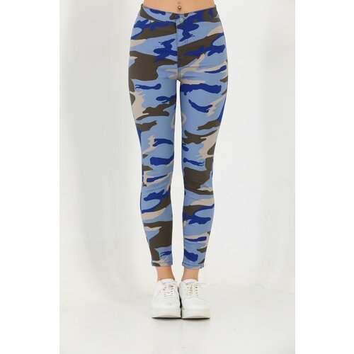 BİKELİFE Blue Camouflage Pattern Gabardine Leggings Pants Slike