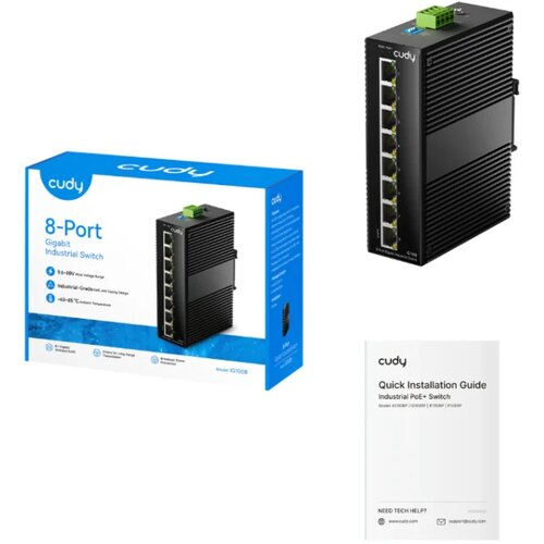 Cudy IG1008 8-Port Gigabit Industrial Switch, 8&times; GbE, Shielded, Dual-Power Redundancy, IP40 Cene