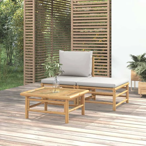  Vrtna sedežna garnitura 3-delna svetlo sive blazine bambus, (20665121)
