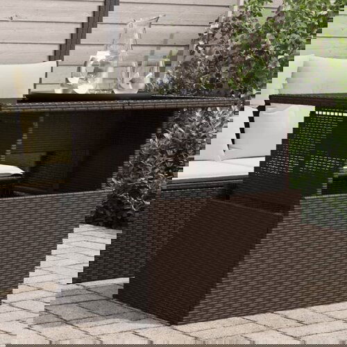 The Living Store Vrtna miza s stekleno plo&amp;scaron;čo rjava 100x55x73 cm poli ratan - Vrtna Miza, (21460473) Slike