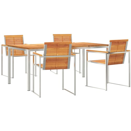VidaXL set za blagovanje u vrtu od 5 komada od punog bagremovog drveta, vanjski blagovaonski stol 180x90x75 cm od punog bagremovog drveta Slike