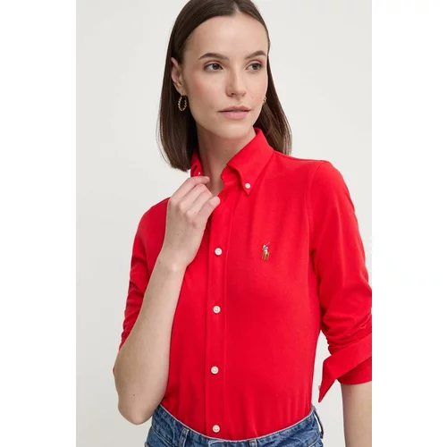 Polo Ralph Lauren Pamučna košulja za žene, boja: crvena, regular, s klasičnim ovratnikom