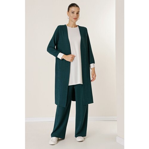 By Saygı Sleeveless Tunic Elastic Waist Trousers Long Cardigan Knitted 3-Piece Suit Slike