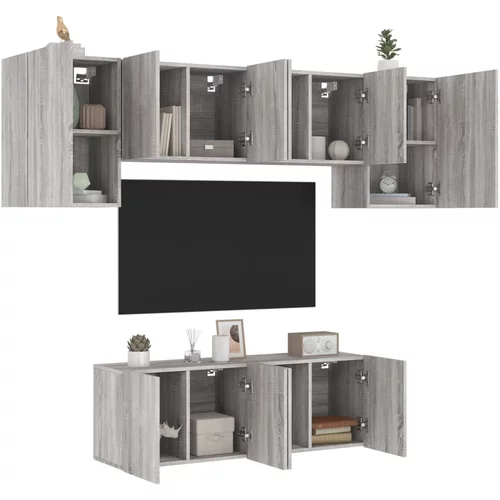 6-dijelni zidni TV elementi siva boja hrasta konstruirano drvo