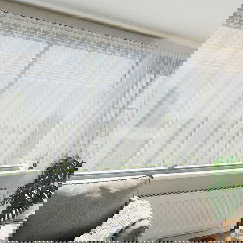 vidaXL Čipkasta Zavesa z zavesami Cvetlični Bela 400 x 160 cm Poliester Cene