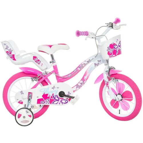 Dino Bikes Flappy 16&rdquo; otro&scaron;ko kolo s ko&scaron;arico in sedežem za lutko v roza-beli barvi &ndash; kolo Cene