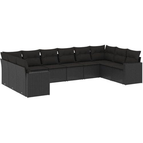  10-dijelni set vrtnih sofa s jastucima crni od poliratana Crna 65.5 x 62 x 69 cm Slike