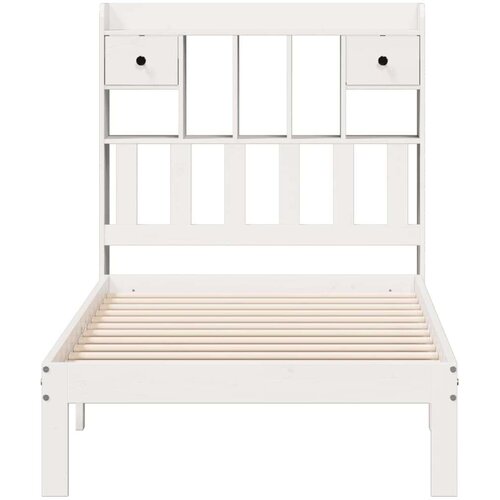 VidaXL Krevet s regalom za knjige bez madraca bijeli 90x200cm borovina Slike