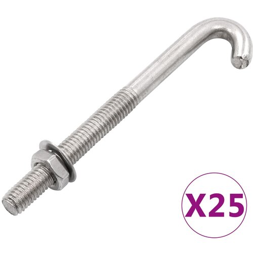 VidaXL Sidreni J-vijak s maticom i podlo&amp;scaron;kom M8 x 120 mm 25 setova Slike