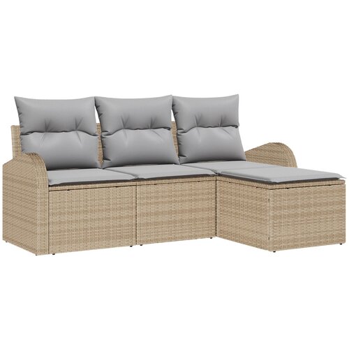VidaXL 4-dijelni Vrtni Sofa Set s Jastučićima Bež Poli Ratan, 2-sjedalna Vrtna Sofa sa Skladi&amp;scaron;tem &amp;amp; Jastučićima Bež Poli Ratan Slike