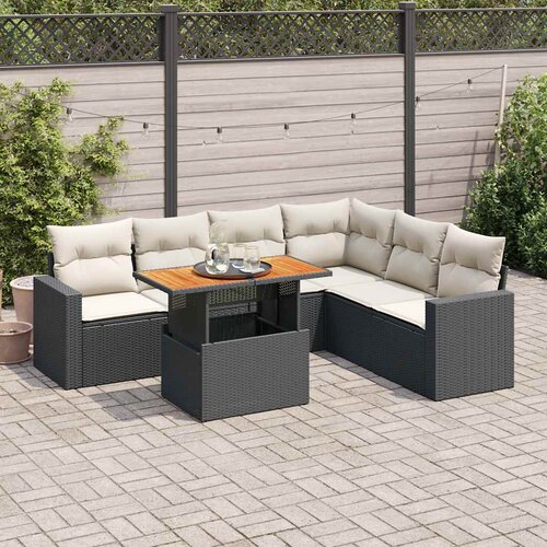  7-dijelni set vrtnih sofa od poliratana s jastucima crni Slike