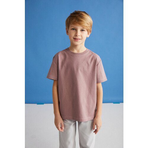 GRIMELANGE Fae Boy 100% Cotton Short Sleeve Crew Neck Plum / Gray / White T-shirt Cene