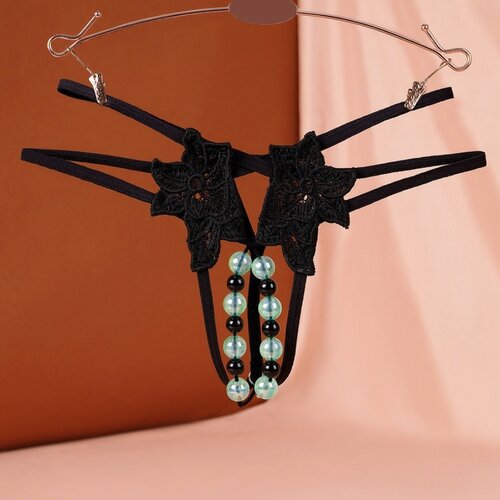Svet erotike 2026 HLAČKE Z ODPRTINO Romana Black - perle, svetleče v temi, odprto mednožje, črna čipka Slike