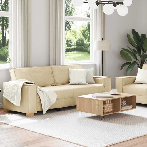  Dvodijelni set sofa s jastucima, krem tkanina Slike