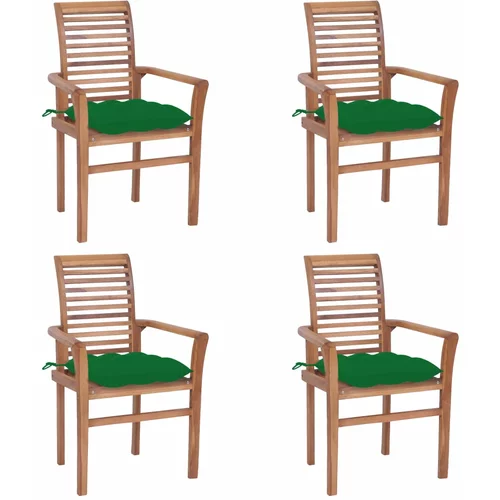  blagovaonske stolice sa zelenim jastucima 4 kom od tikovine