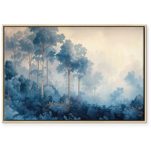  Slika - Landscape with Trees in Illustrative Style Fairy-Tale Blue Forest 60x40 U prirodnom drvenom okviru Slike