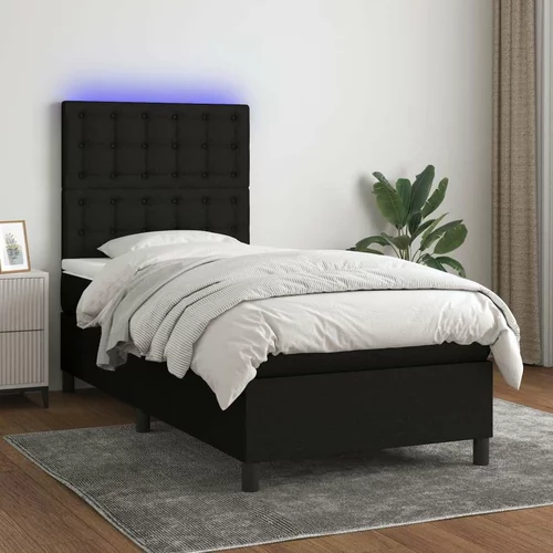  Box spring postelja z vzmetnico LED črna 90x200 cm blago, (20789826)