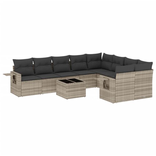 VidaXL 10-dijelni set vrtnih sofa poliratan s jastucima svijetlosivi Slike