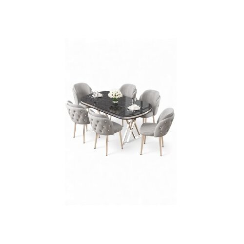 Hanah home Set trpezarijskog stola i stolica (7 delova) Zae Black Marble Chrome Grey Cene
