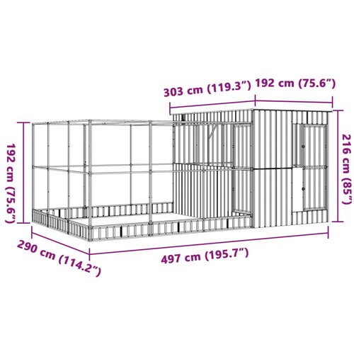  Kavez za ptice s produžetkom srebrni 497x303x216 cm čelični Slike