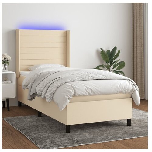  Box spring postelja z vzmetnico LED krem 100x200 cm blago Cene