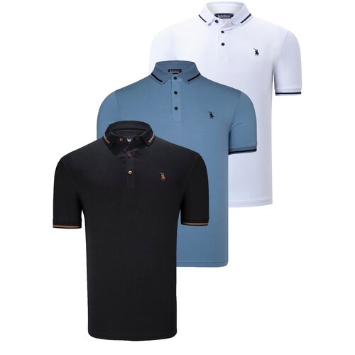 Dewberry TRIPLE SET T8586 MEN&amp;#039;S T-SHIRT-BLACK-WHITE-INDIGO Slike