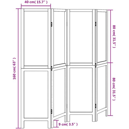  Sobna pregrada s 4 panela tamnosmeđa masivno drvo paulovnije 40 x 160 cm Slike