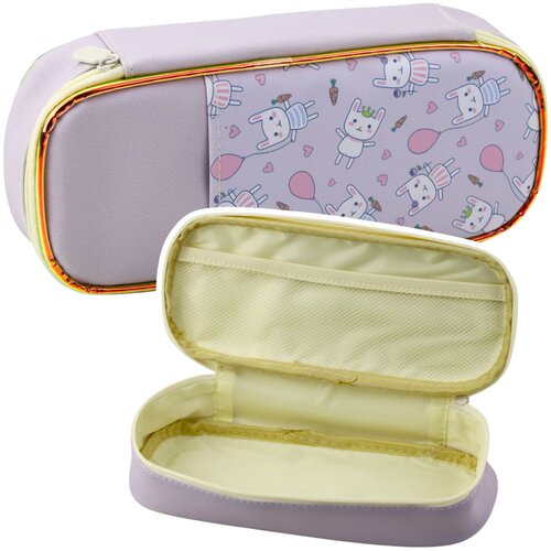  Children&amp;#039;s School Pencil Case with Bunnies, Roomy, Purple, 24cm Slike