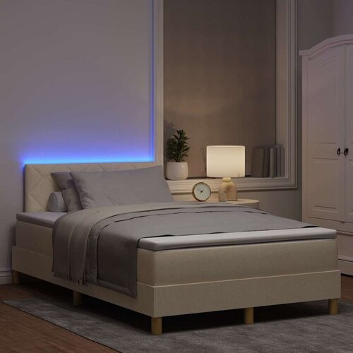  LED Box Spring Krevet s jastukom Krema 120 x 190 cm tkanina Slike