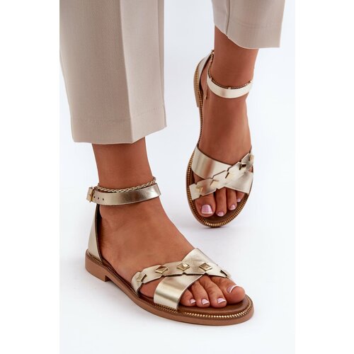 Kesi Zazoo Women's Flat Leather Sandals, Gold Slike