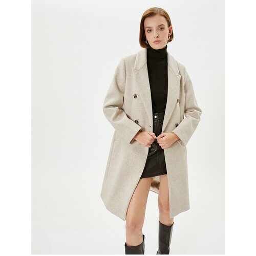 Koton Long Stretch Coat Double Breasted Closure Button Pocket Detailed Belted Slike