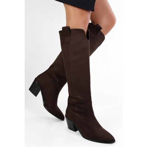 Shoeberry Women's Rebel Bitter Brown Suede Cowboy Boots Slike