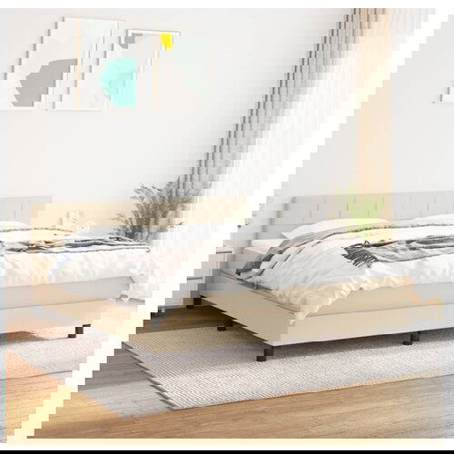 VidaXL Krevet s oprugama i madracem krem 160x200 cm od tkanine Slike
