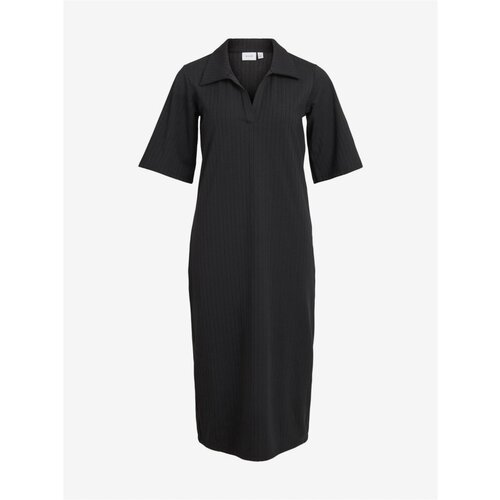 Vila Black ribbed midish dress with collar Nobella - Women Slike