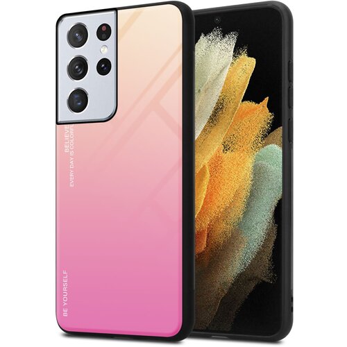 Cadorabo Ohišje, združljiv s Samsungom v rumeni - roza - dvobarvni zaščitni pokrov iz silikona TPU in hrbta iz kaljenega stekla, (20589800) Cene
