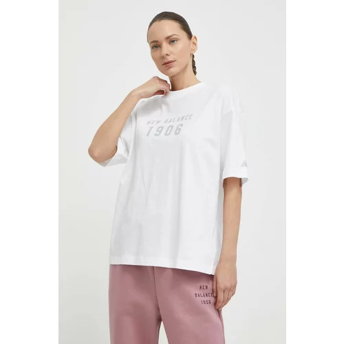 New Balance Bombažna kratka majica ženska, bela barva, WT41519WT