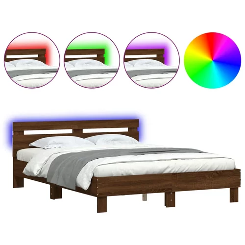 vidaXL Okvir kreveta s uzglavljem LED smeđa boja hrasta 140x190 cm
