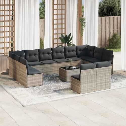 VidaXL 13-dijelni set vrtnih sofa poliratan s jastucima svijetlosivi Slike